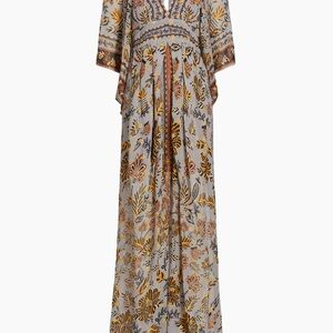 Brown and Cream Maxi Gown with Wrap and Tiered Style for Resort Wear